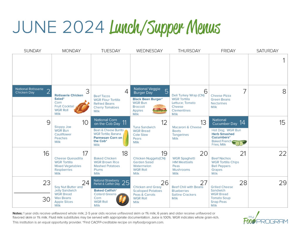 June 2024 Lunch/Supper Menus