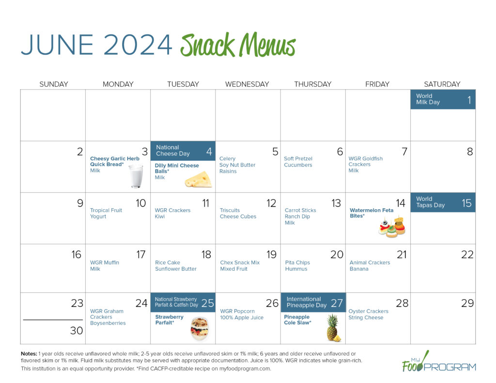 June 2024 Snack Menus