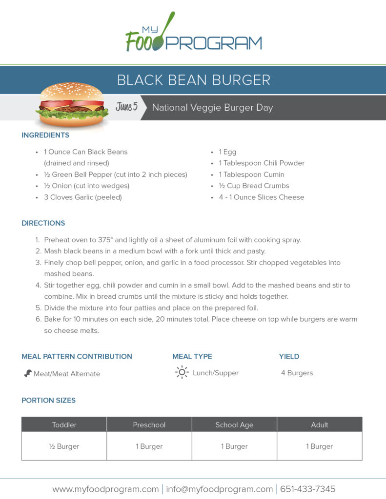 My Food Program Black Bean Burger Recipe