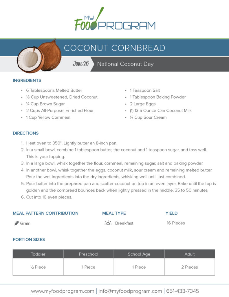 My Food Program Coconut Cornbread Recipe