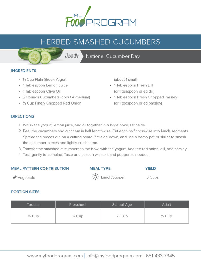 My Food Program Herbed Smashed Cucumbers Recipe
