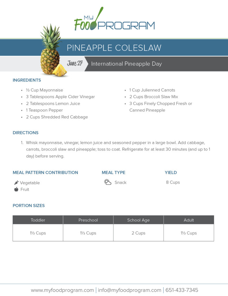 My Food Program Pineapple Coleslaw Recipe