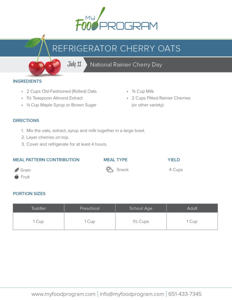 My Food Program Refrigerator Cherry Oats Recipe
