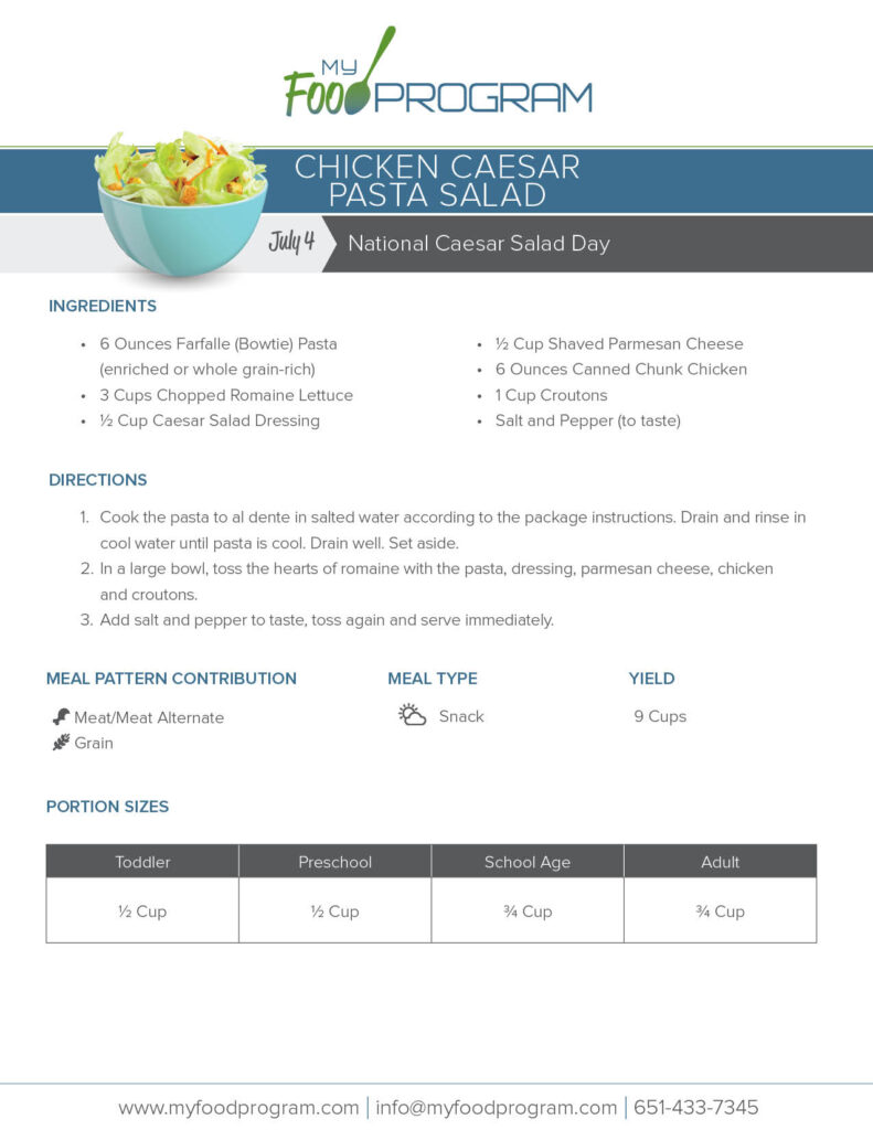 My Food Program Chicken Caesar Pasta Salad Recipe