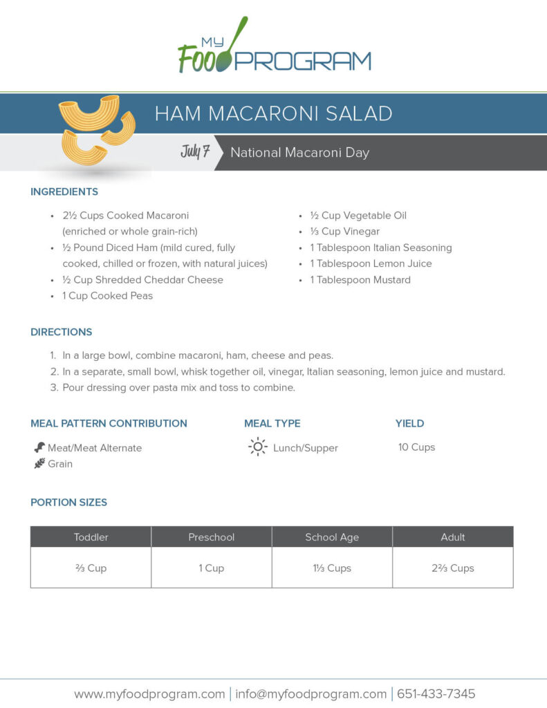 My Food Program Ham Macaroni Salad Recipe
