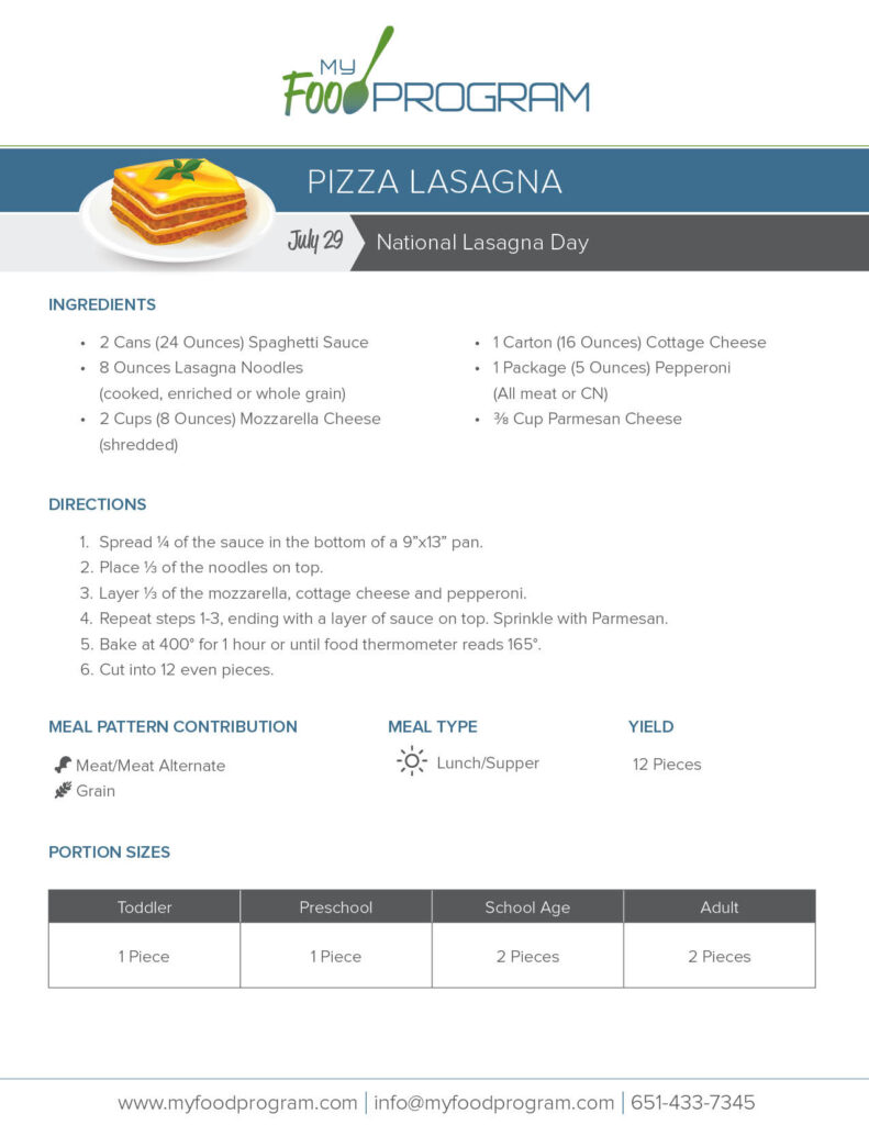 My Food Program Pizza Lasagna Recipe