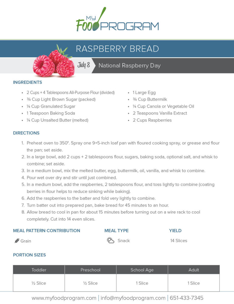 My Food Program Raspberry Bread Recipe