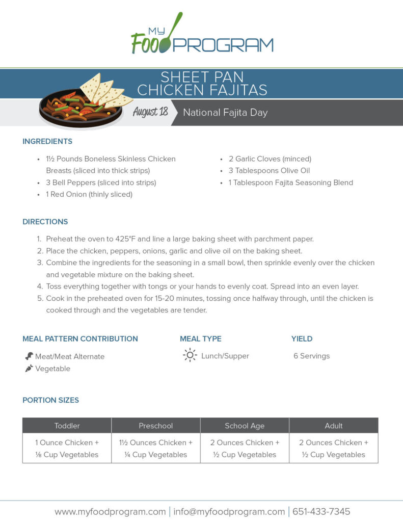 My Food Program Sheet Pan Chicken Fajitas Recipe