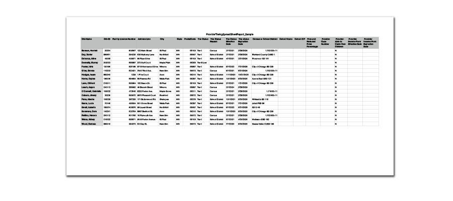 Provider Tiering Report Spreadsheet