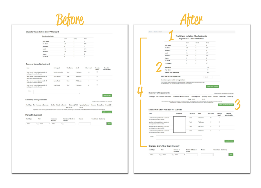 Sponsor Manual Adjustments Page