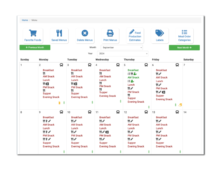 Menu Calendar (Full Web Version)