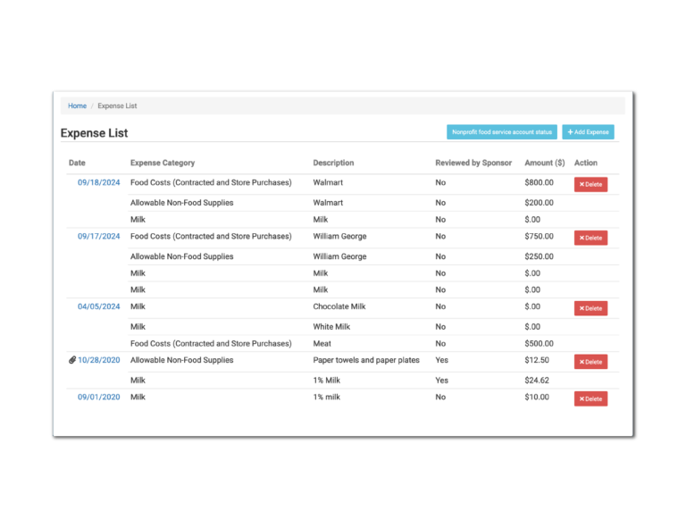 Expense Entry Screen (Full Web Version)