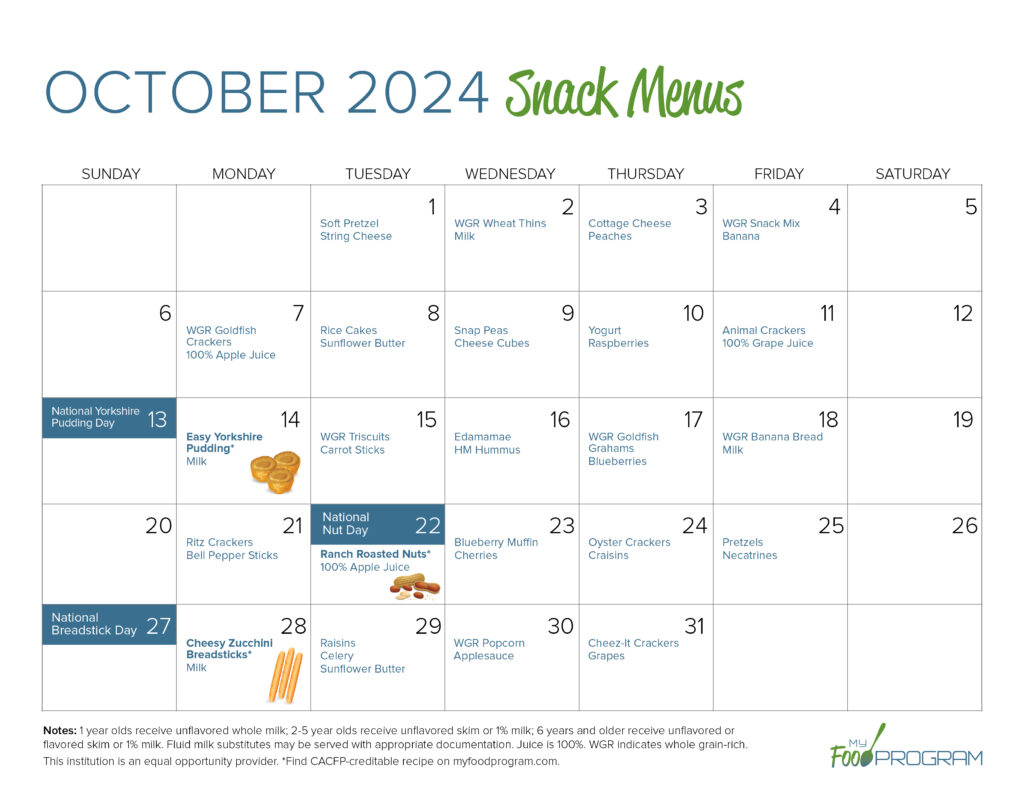 October 2024 Snack Menus