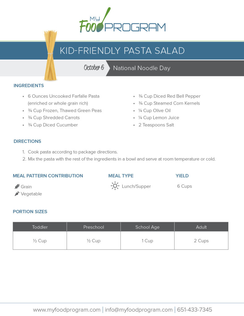 My Food Program Kid-Friendly Pasta Salad Recipe