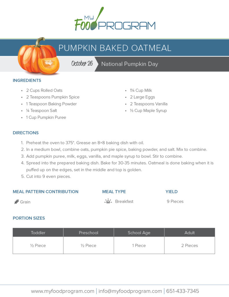 My Food Program Pumpkin Baked Oatmeal Recipe