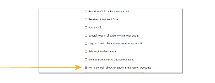 Home School Checkbox on Participant