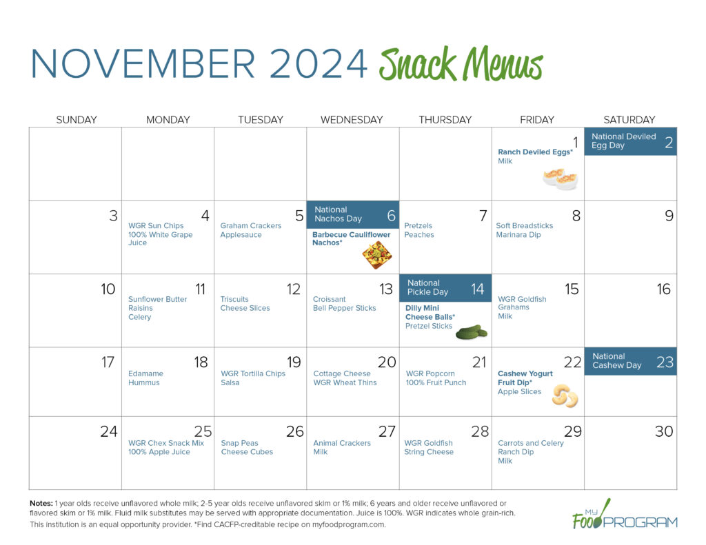 November 2024 Snack Menus