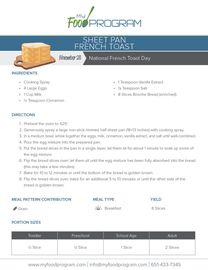 My Food Program Sheet Pan French Toast Recipe