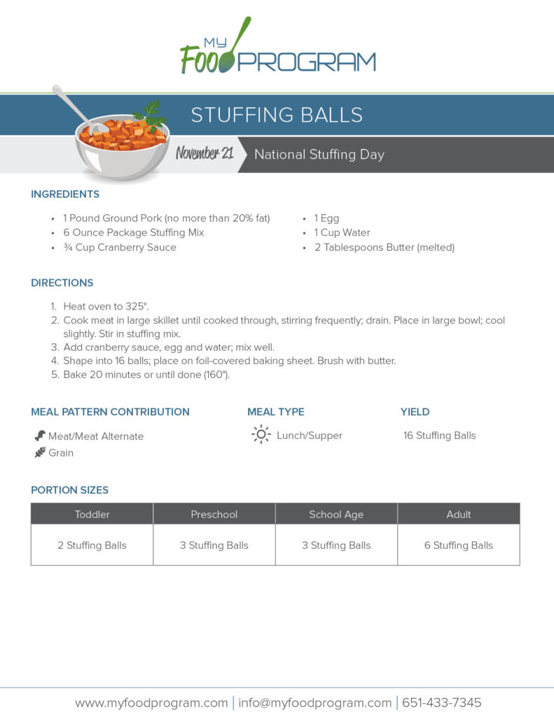 My Food Program Stuffing Balls Recipe