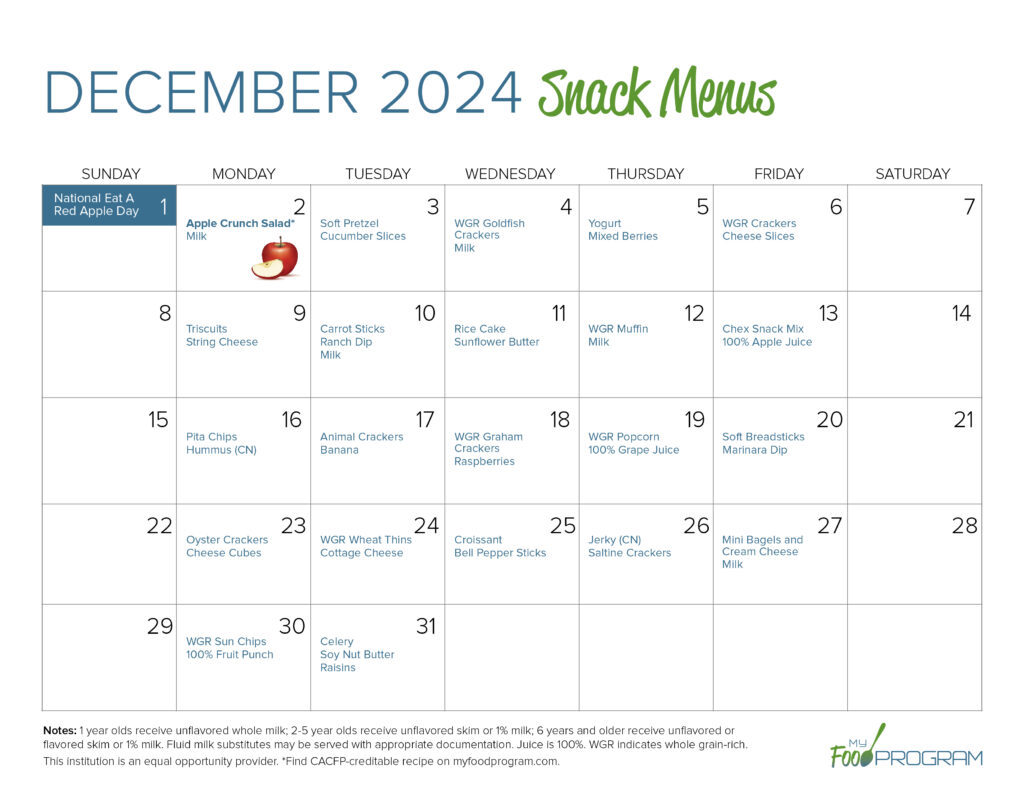 December 2024 Snack Menus