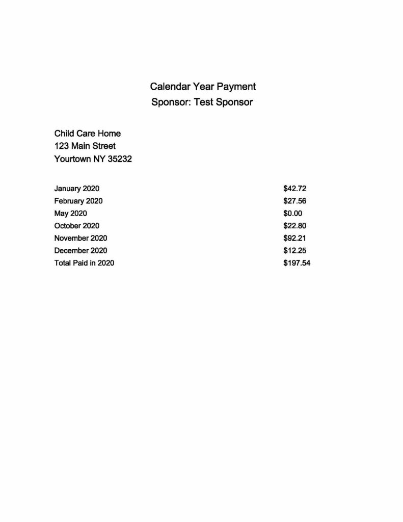 My Food Program Reimbursement by Calendar Year Report