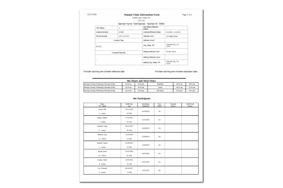 Manual Claim Information Form