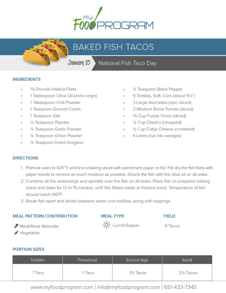 My Food Program Baked Fish Tacos Recipe