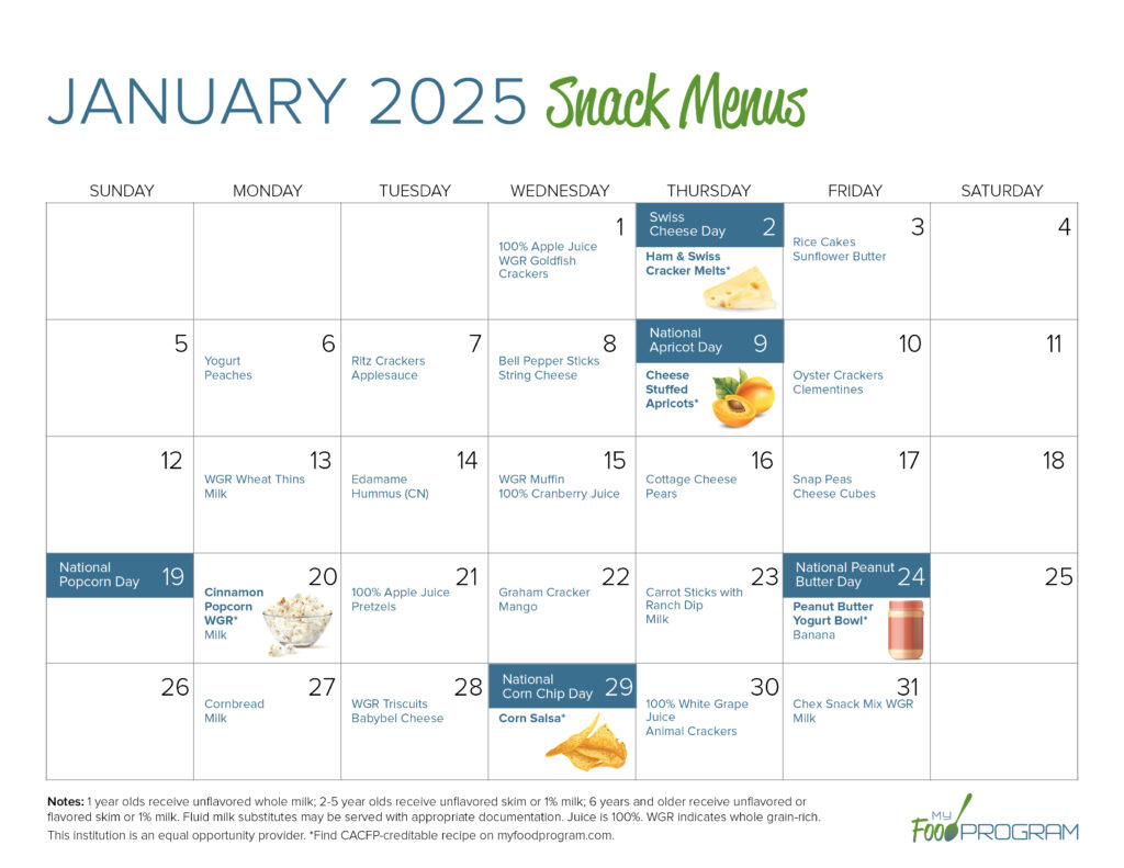 January 2025 Snack Menus