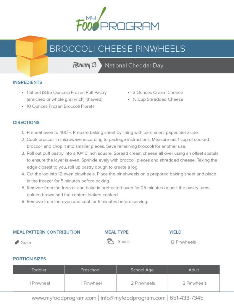 My Food Program Broccoli Cheese Pinwheels Recipe