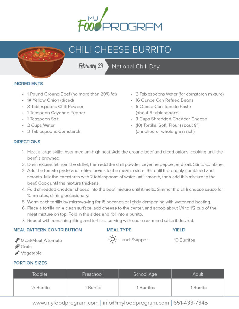 My Food Program Chili Cheese Burrito Recipe