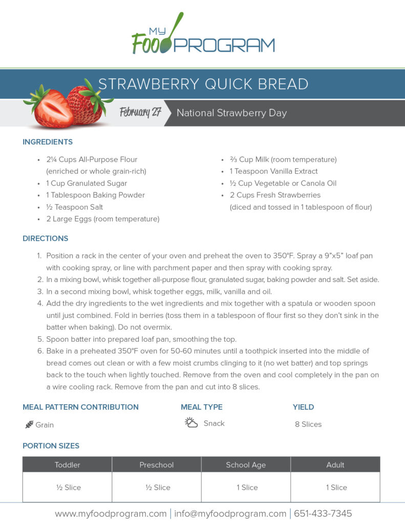 My Food Program Strawberry Quick Bread Recipe