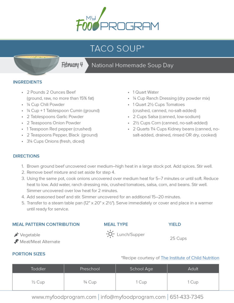 My Food Program Taco Soup Recipe