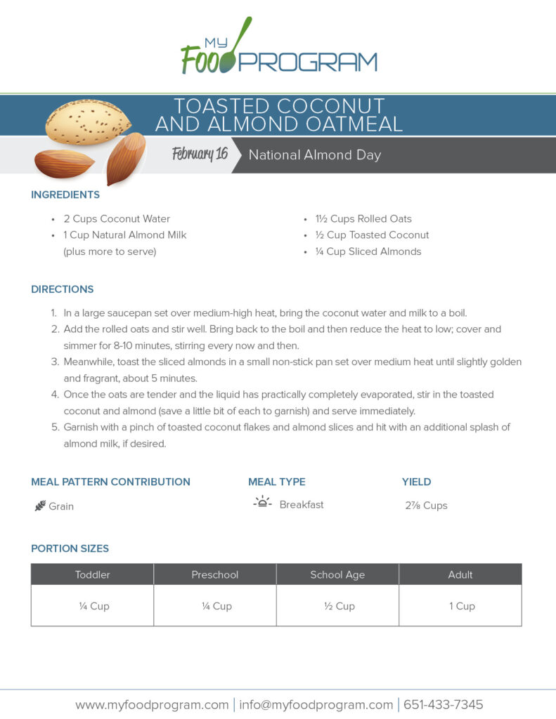 My Food Program Toasted Coconut and Almond Oatmeal Recipe