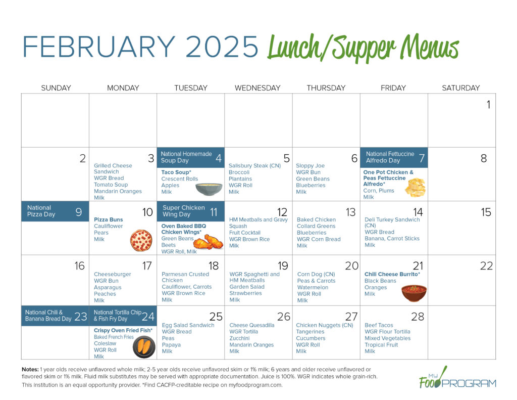 February 2025 Lunch/Supper Menus