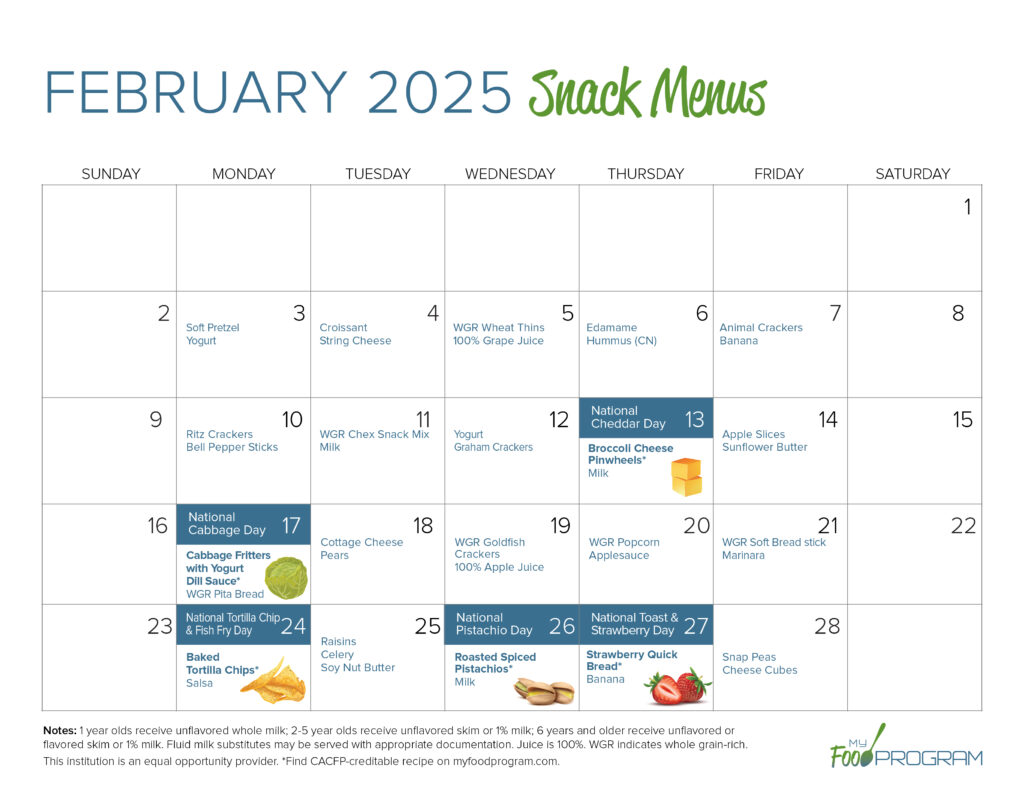 February 2025 Snack Menus