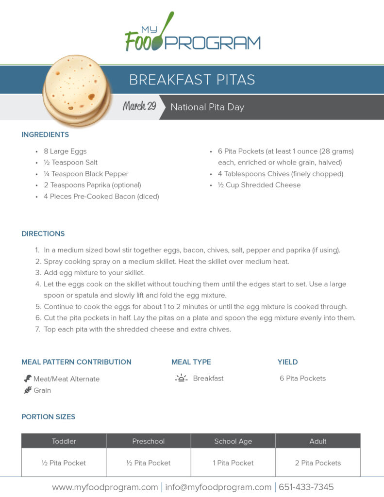 My Food Program Breakfast Pitas Recipe