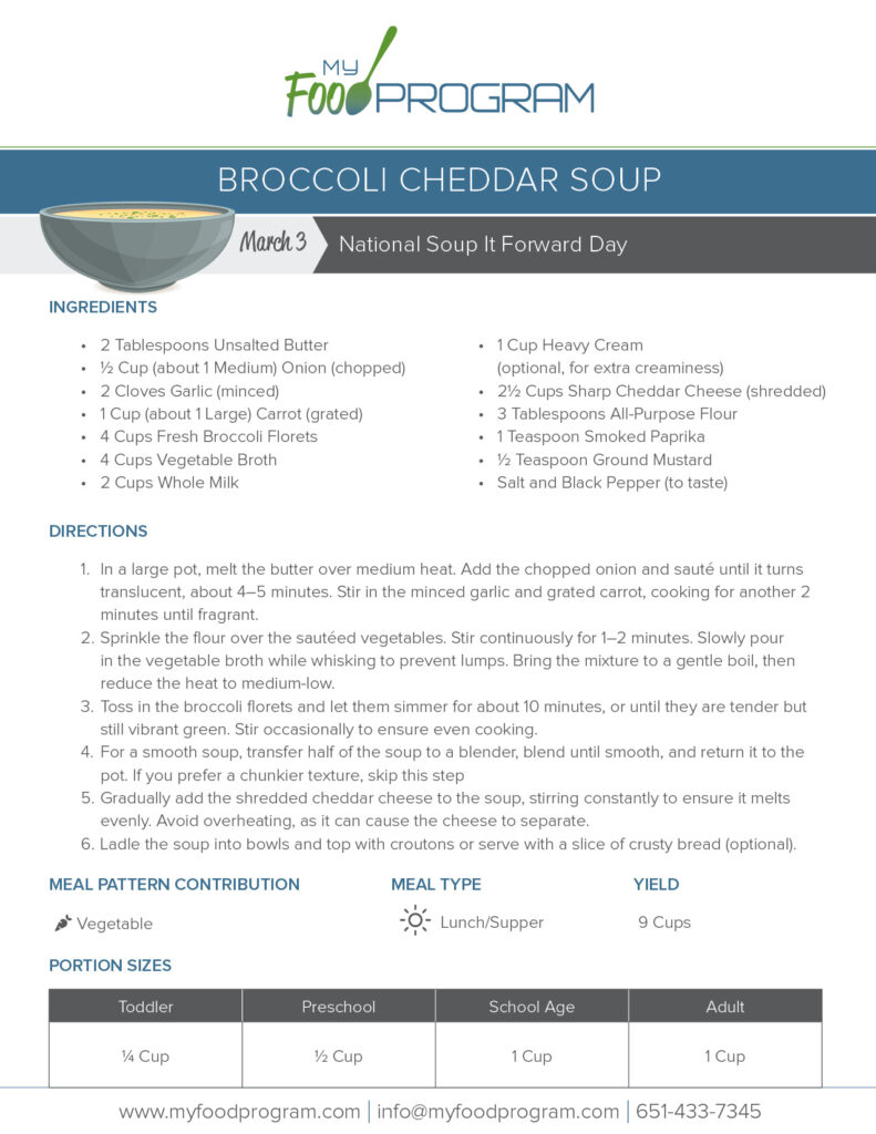 My Food Program Broccoli Cheddar Soup Recipe