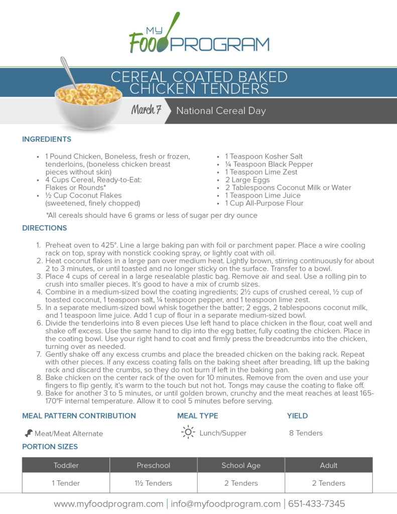 My Food Program Cereal Coated Baked Chicken Tenders Recipe