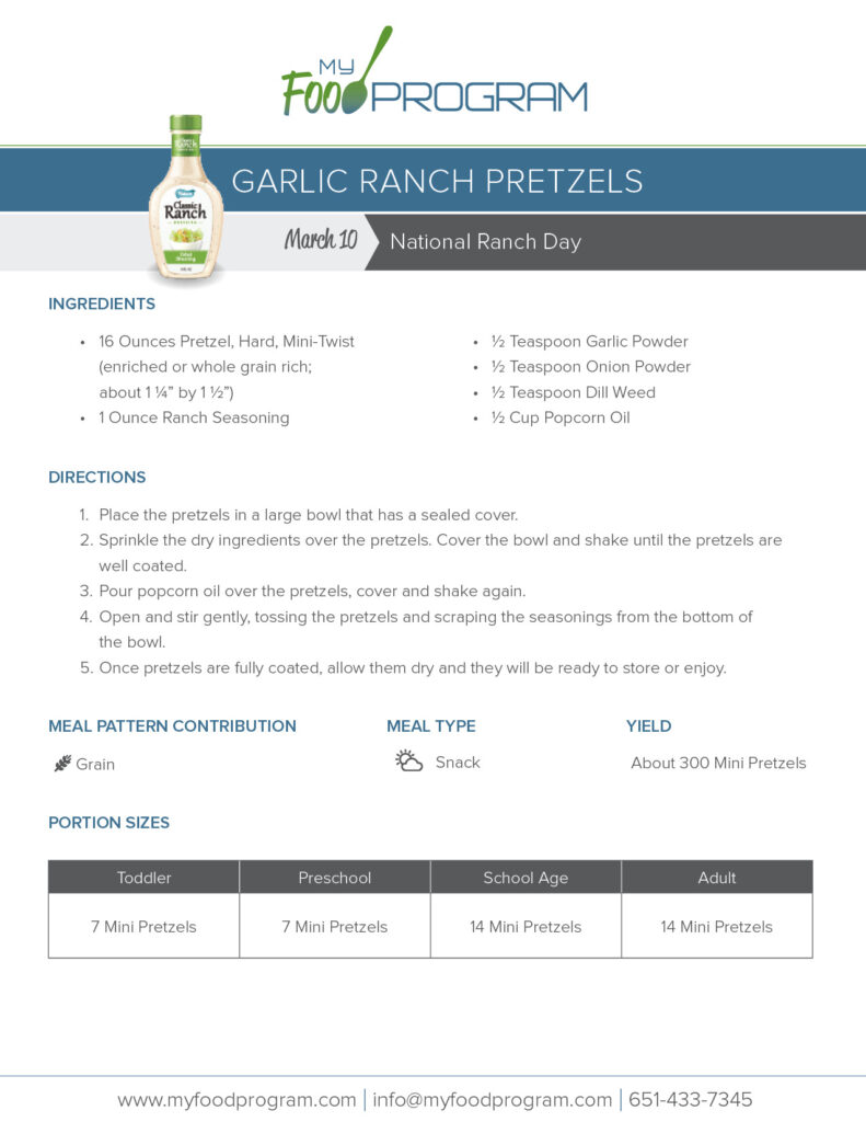 My Food Program Garlic Ranch Pretzels Recipe