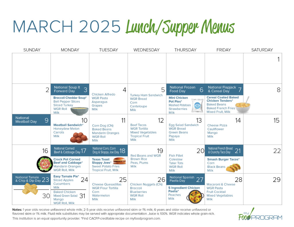 March 2025 Lunch/Supper Menus