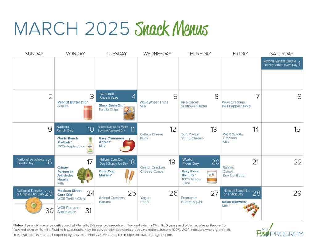 March 2025 Snack Menus