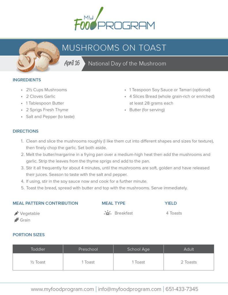 My Food Program Mushrooms On Toast Recipe