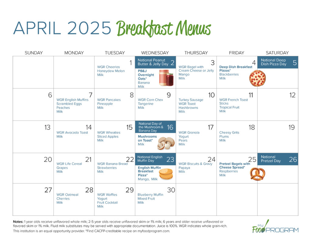 April 2025 Breakfast Menus