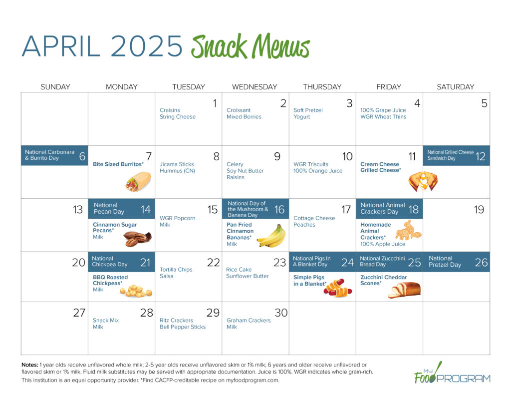 April 2025 Snack Menus